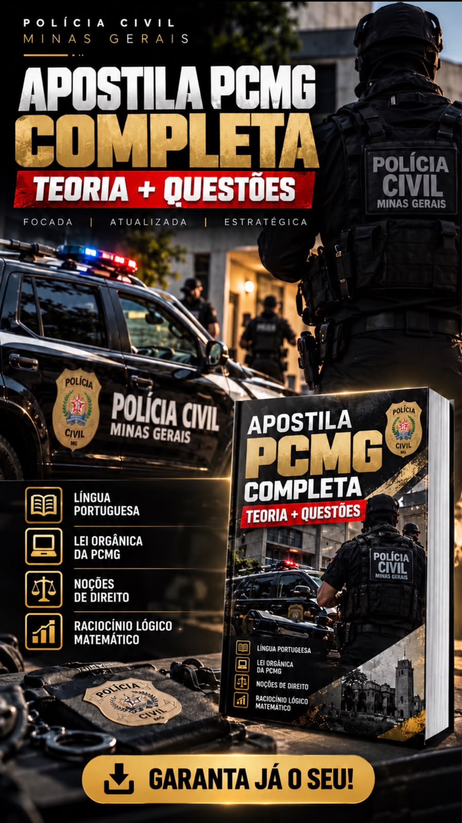 Banner da Apostila PCMG completa pré-edital para Investigador de Polícia, com teoria e questões — garanta já o seu